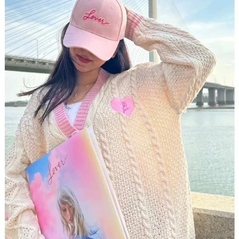 Trendy Women's Clothing Knitted Cardigan Embroidery Sweater Coat Lazy Streetwear Comfortable Single Row Buttons Patchwork Tops
