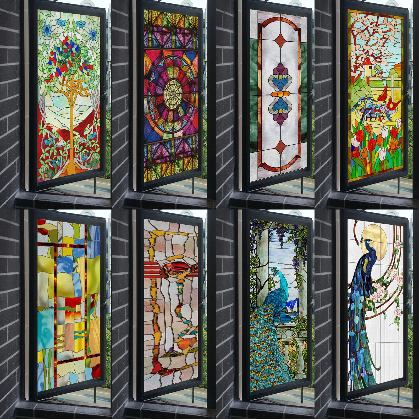 

European Retro Glass Sticker Gothic Church Painting Tiffan Imitation Art Film Electrostatic Frosted Window Paper Window Film