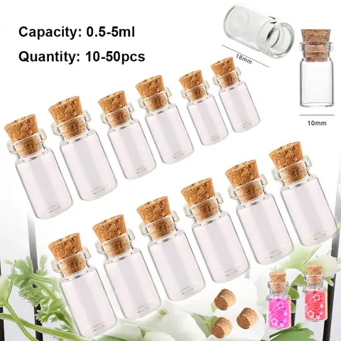 10-50pcs 0.5-5ml mini glass wishing bottle with cork transparent blessing gift cure lucky drift empty small jar decoration