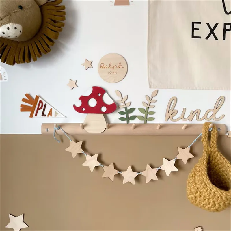 INS Nordic Wooden Stars Garland Wall Hanging Ornaments Baby Shower Pull Flag Party Bunting Banner String Kids Room Nursery Decor