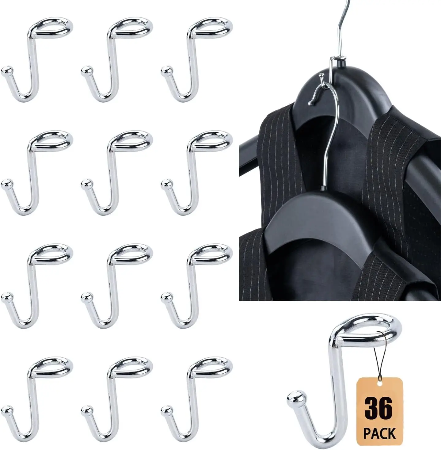 

Крючки-соединители для экономии места, 36 шт., серебристые, для организации гардероба с прочными металлическими удлинителями для деревянных, бархатных и пластиковых вешалок