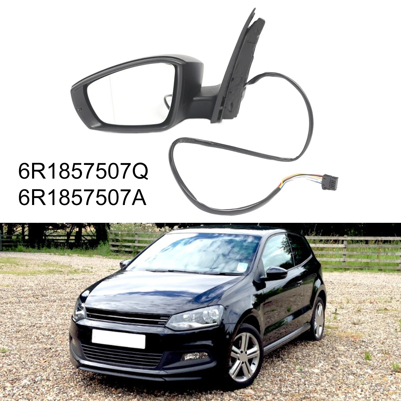 Left Side Rearview Mirror Assembly LHD 6R1857508Q 6R1857508A with Manual Folding with Power Adjustment with Heated Mirror