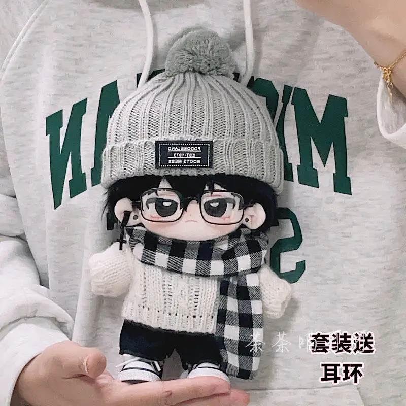 20cm Doll Clothes Gray Wool Hat Cool Artistic Style Suit Cotton Doll Clothes Fat Body Can Be Worn Fans Children Dolls Cute Gifts