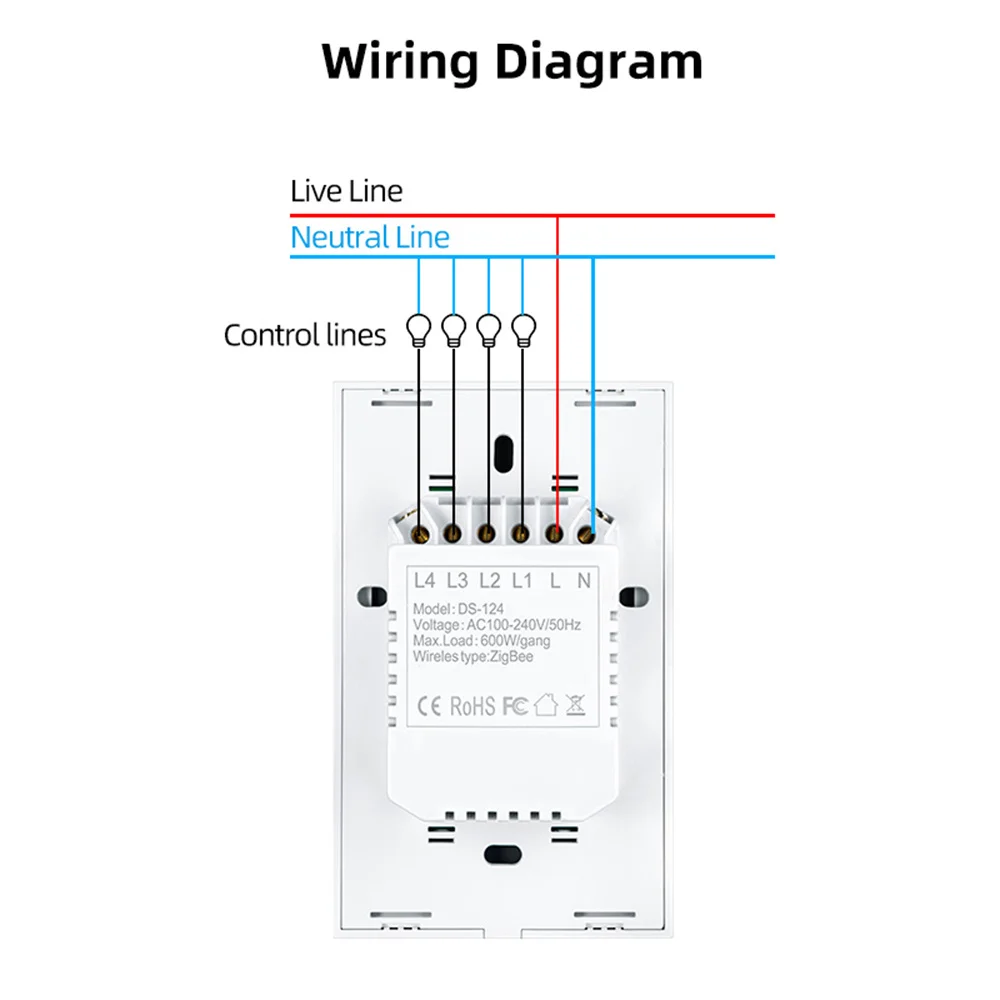 ZigbeeTuya Smart Light Switch Touch WiFi Wall Switch Work With Alexa Google Home Alice Smart Life 1/2/3/4 Gang Need Neutral Wire