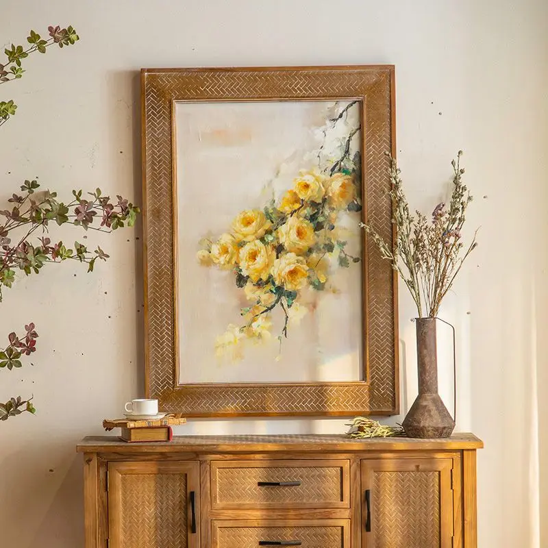 Hand-Painted Oil Painting of Light Yellow Roses with Original Wooden Frame – Ready to Hang