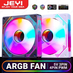 JEYI-ventilador ARGB de 120mm para PC, disipador de calor Ultra silencioso con 4 pines PWM, 5V, ARGB 3 pines, sincronización direccionable/puerto RC