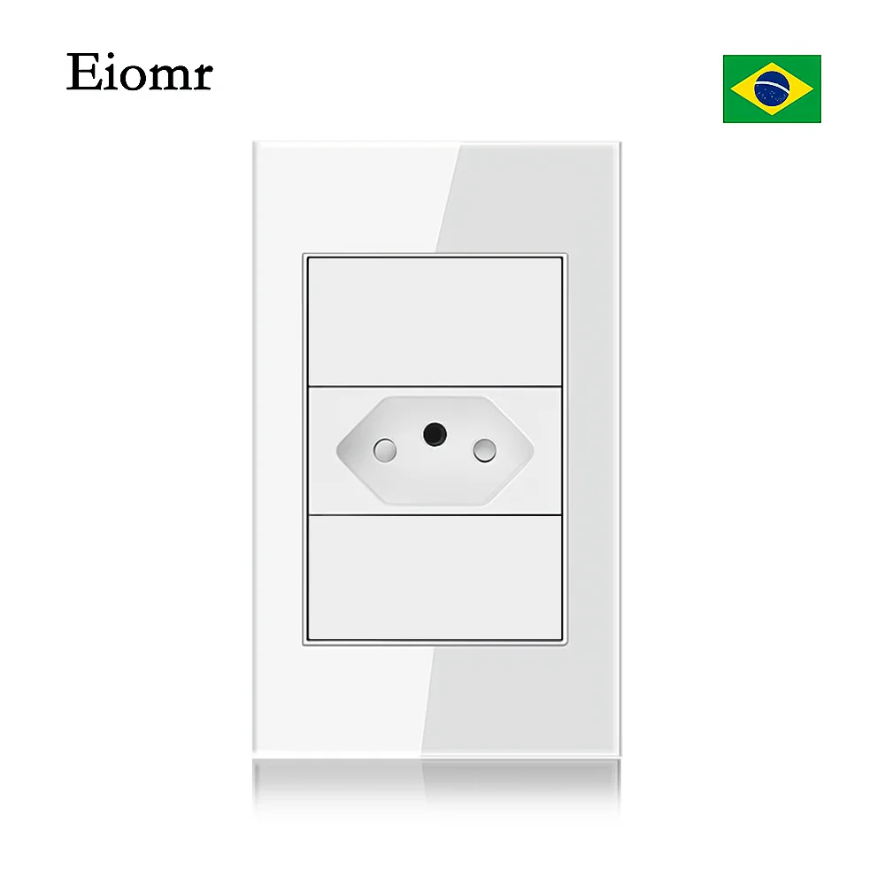 Eiomr 20A Brazil Wall Socket Tempered Glass Panel 118mm*75mm One Position Jack Brazilian Single Socket for Home Office Kitchen