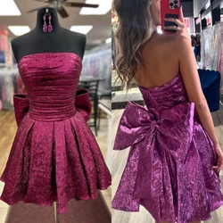 Metallic Brocade Cocktail Party Dress Big Bow Back-to-School Little Black Sweet 16 Winter Formal Event Hoco Gala Gown Black-Tie