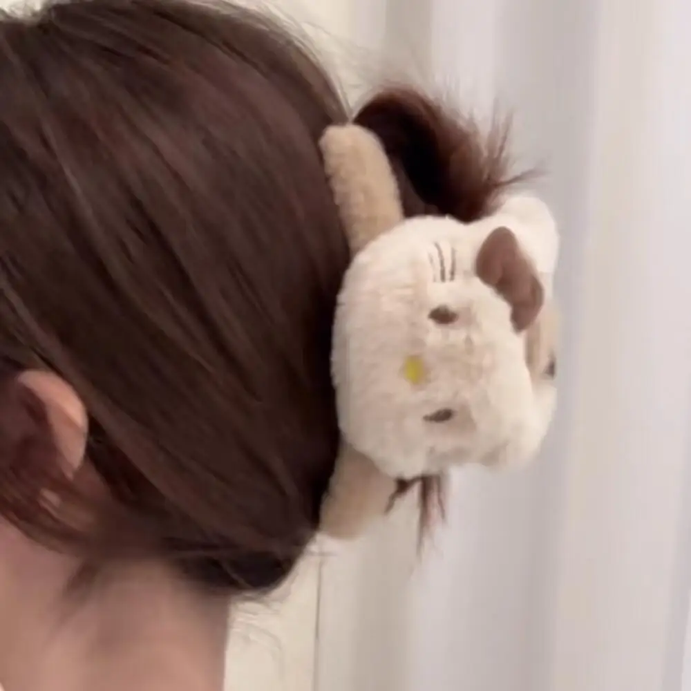 Ctue anime marrom gatinho de pelúcia garra de cabelo tubarão clipe barrettes caranguejo grampos de cabelo para mulheres grampos de cabelo outono inverno acessórios para o cabelo