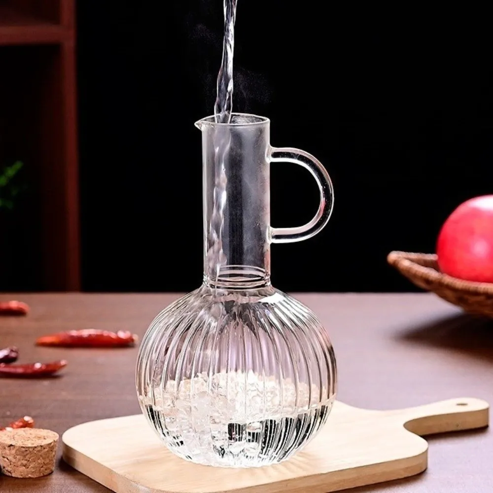 Wooden Stand Glass Oil Pot Sealed Storage Transparent Bottle Sauce Vinegar Cruet Leak-proof High-Temperature Resistant