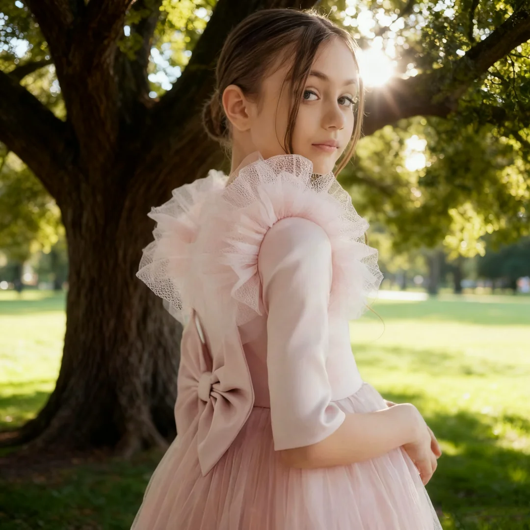 Floral Decorated Tulle Princess Dress for Girls Perfect for Flower Girl Birthday Celebrations And Weddings