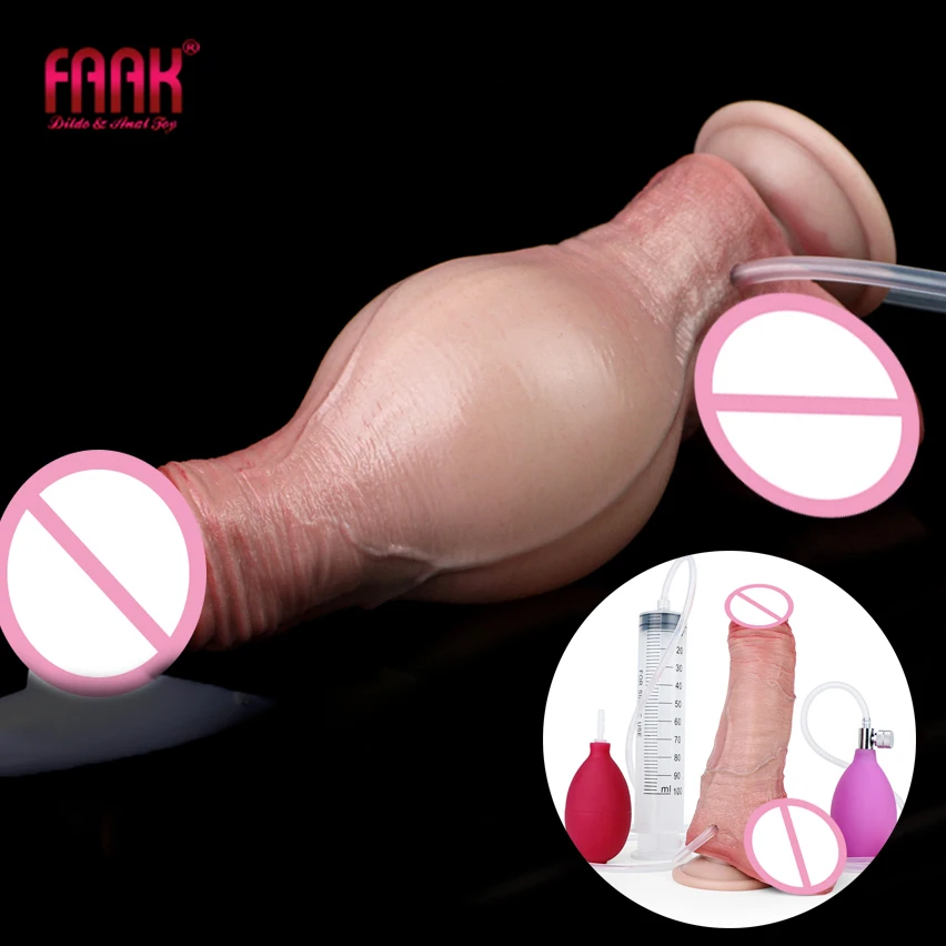 FAAK Silicone Inflatable Realistic Ejacualtion Dildo Squirting Penis With Suction Cup Sex Toys For Women Anal Plug Couple Flirt