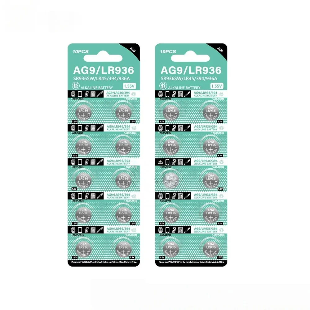 Alkaline Button Cell Battery AG9 LR936 SR936SW 1.55V 53mAh 394 LR45 194 Replacement For Watch Calculator LED Light Stable Power