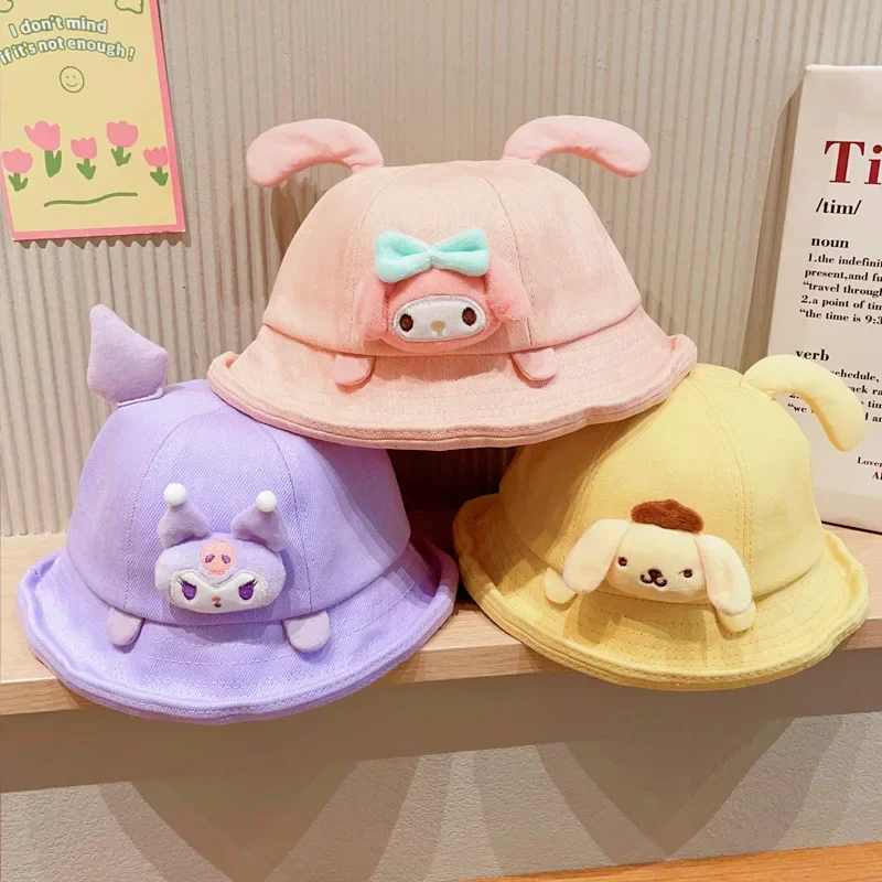 Sanrio MyMelody Kuromi Children's Hat Cartoon Autumn Style Fisherman Hat Girl Cute All-match Sun Protection Warm Gift Decoration