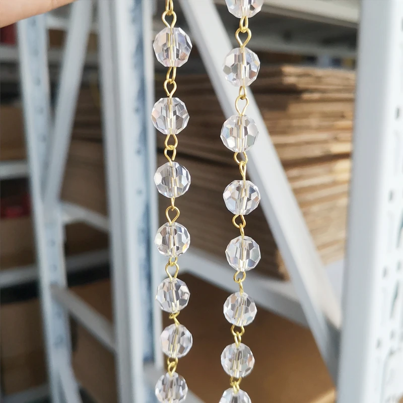 

10 Meters 10mm Crystal Ball Beads Chain+Gold Connectors Glass Strand Garlands For Wedding Party Supply Chains Christmas Tree DIY