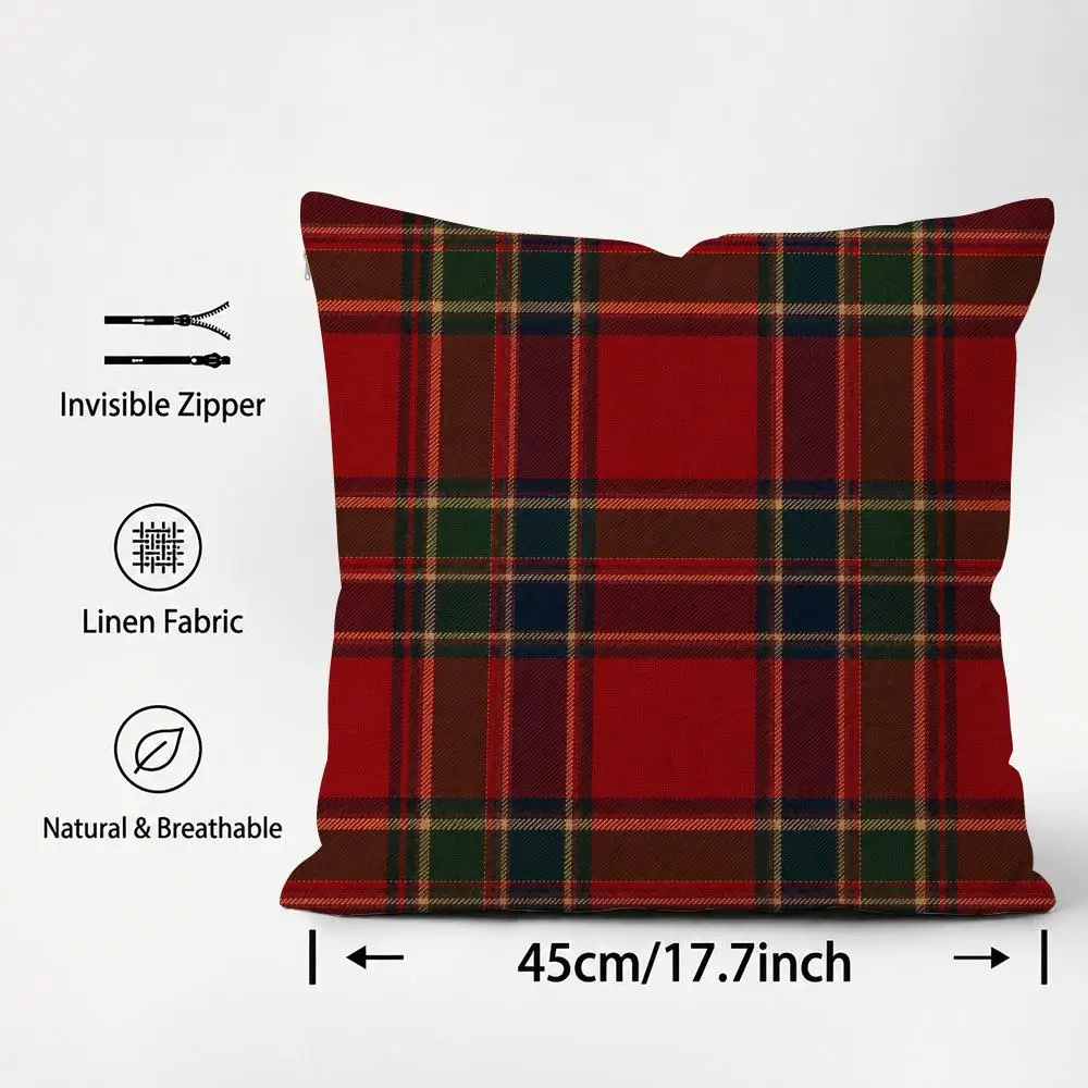 Pattern Plaid Tartan Cushion Cover Cushion Covers Natural Linen Breathable Sofa Bedroom Decor Pillowcase