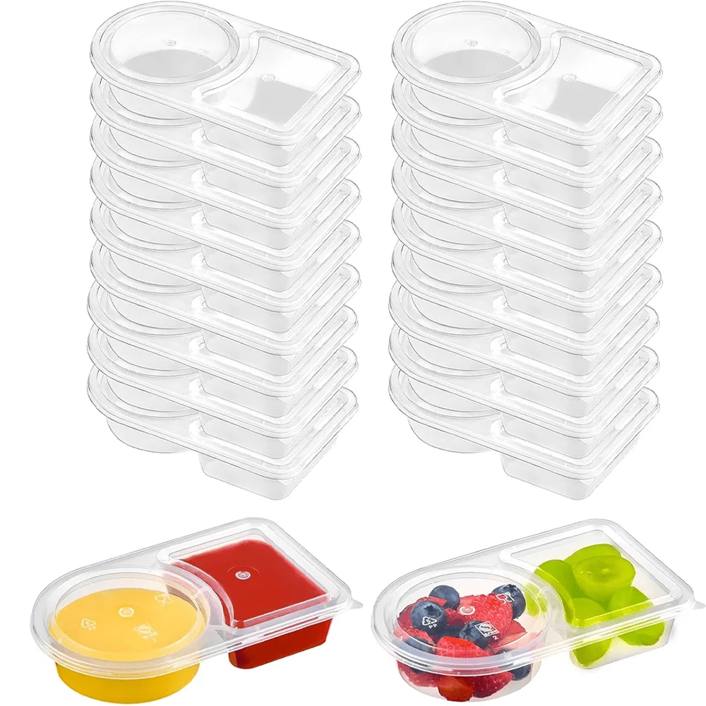 

50pcs 6oz Reusable Snack Containers with Lids - Double Compartment for Dips Meal Prep