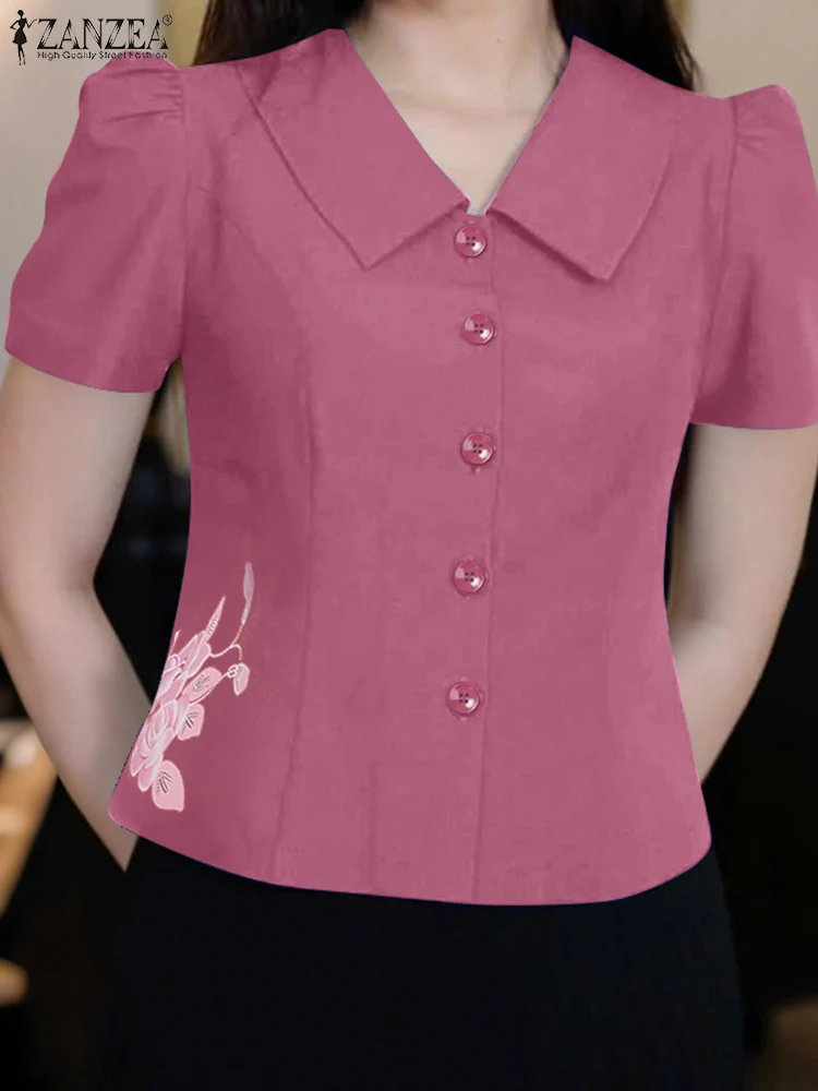 

ZANZEA Women Floral Printed Shirts Elegant Short Sleeve Tops Turn-Down Collar Summer Blusas 2025 Casual Tunics Oversized