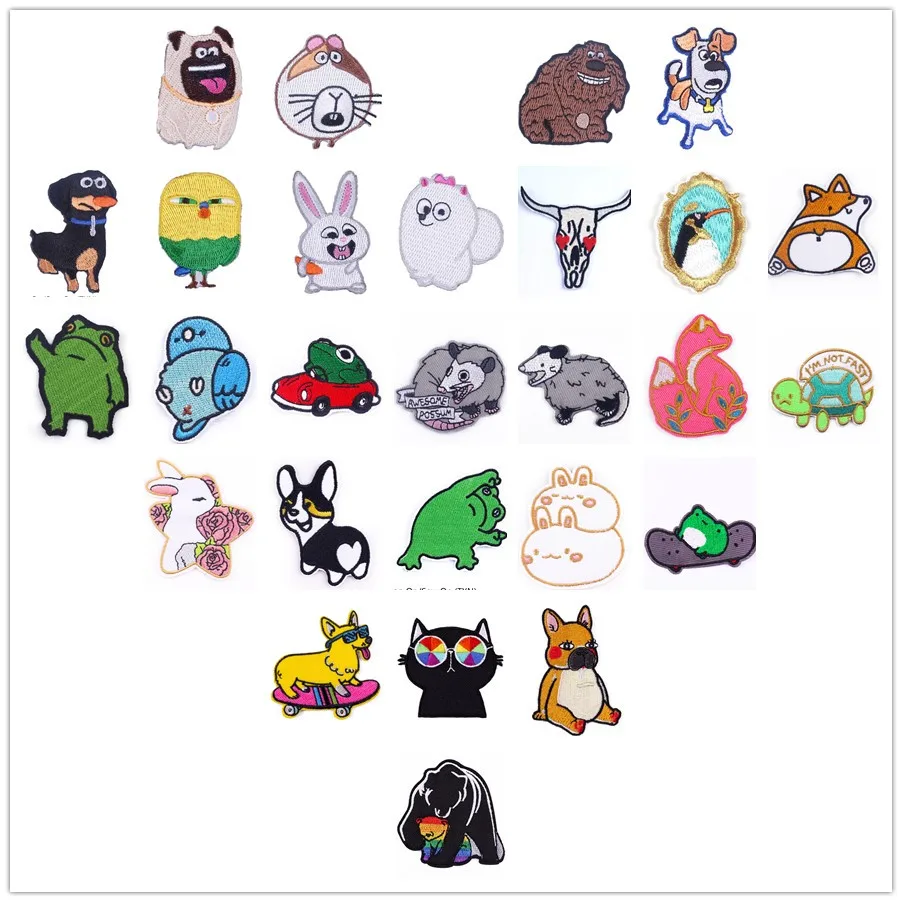 27 Skus 10 Pcs Animals Embroidery Patches Embroidered Clothing Hat Bag Shoe Repair Material Phone Gift Box Decor DIY Accessory