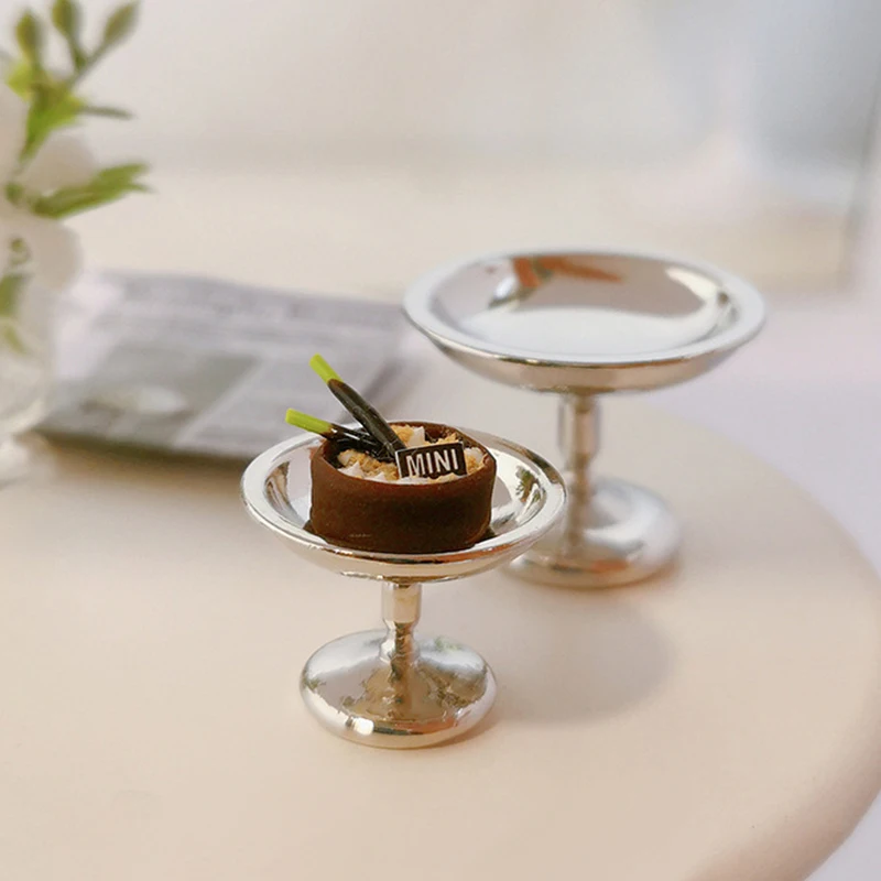 Bandeja de aperitivos de frutas de Metal en miniatura para casa de muñecas, bandeja para pasteles, accesorios de decoración para casa de muñecas de juguete