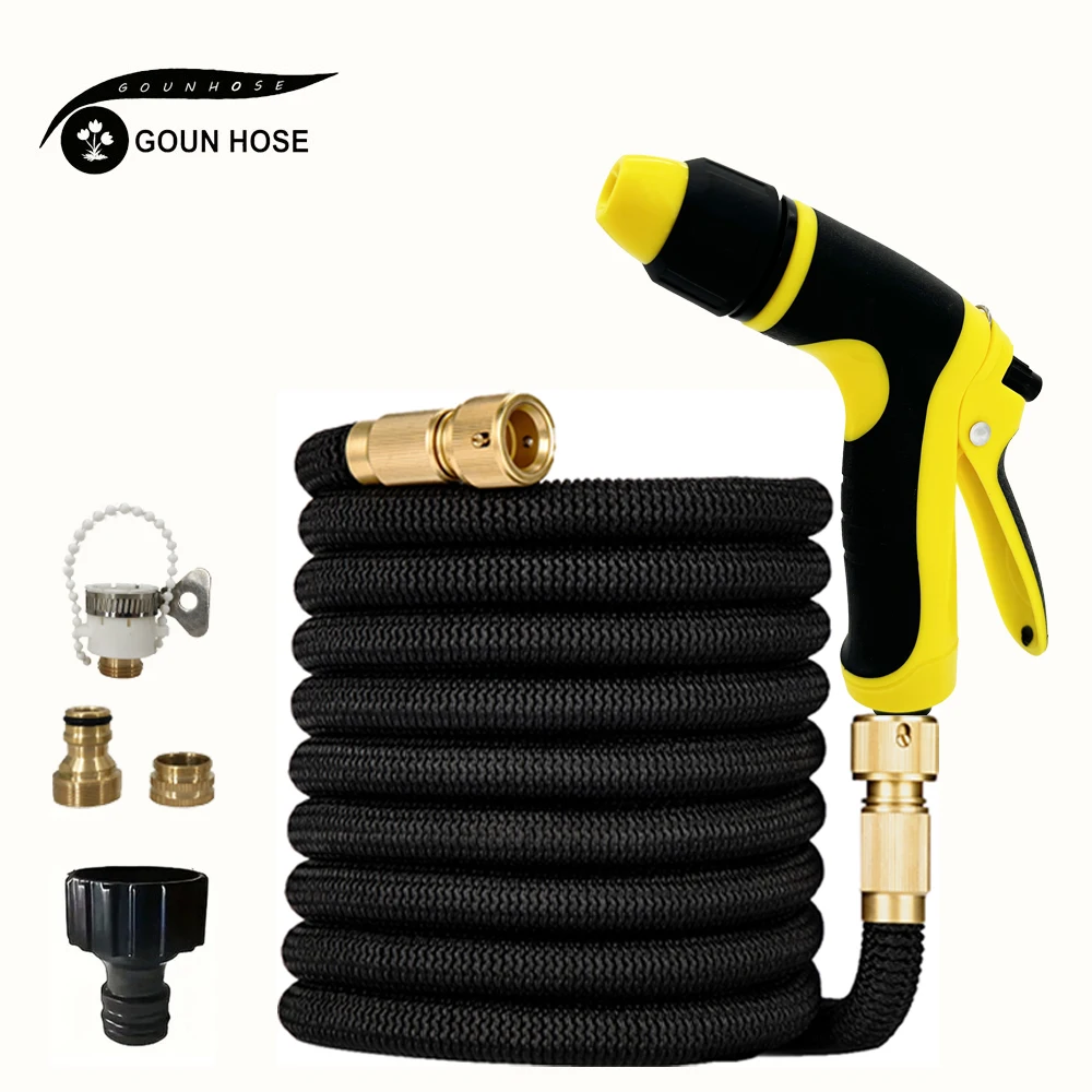 

Garden Hose Flexible And Stretchable Rubber Water Pipe With Adjustable Water Gun Used For Lawn Irrigation And Car Washing 25-125