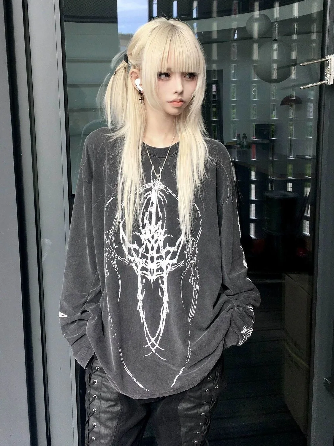 

Gothic Punk Y2K Millennium Subculture Light Long Sve T-irt Women's Sle Visual Desert Wind Punk Ro Music Theme