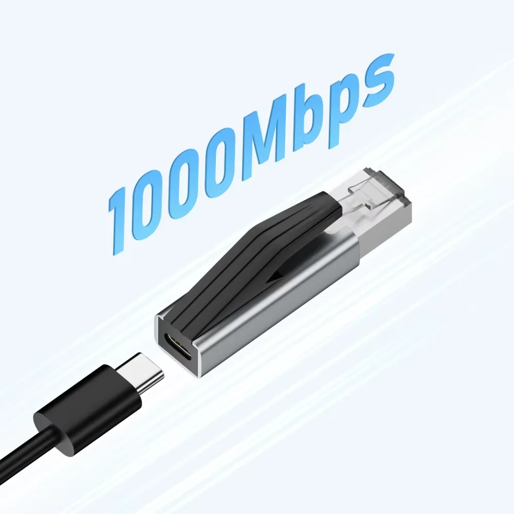 Portable USB-C Female to RJ45 Ethernet Adapter 1Gbps Gigabit Network Card Compatible with Macbook Pro Laptops Router Switch