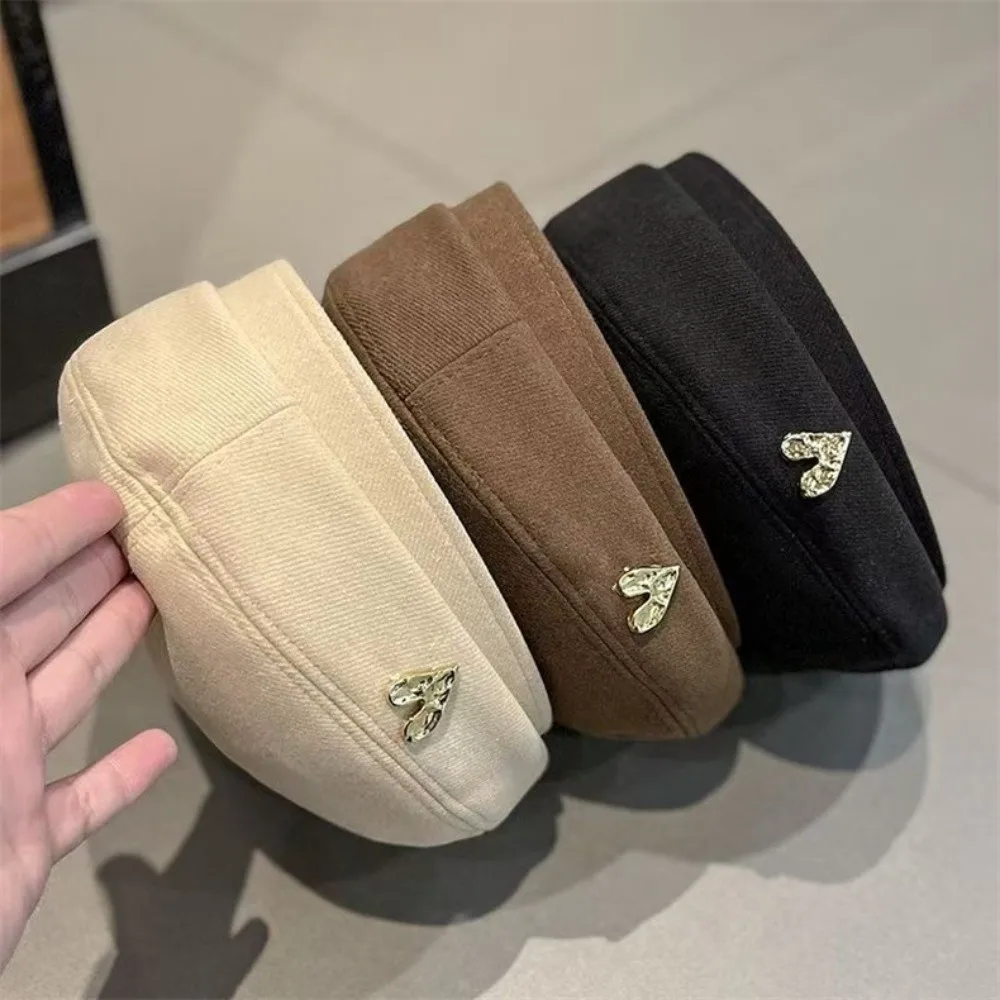 Soft Vintage Beret Hat Classic Color Thermal Texture Cartoon Bear Cap Heart Decor Exquisite Retro Painter Bonnet Shopping Day