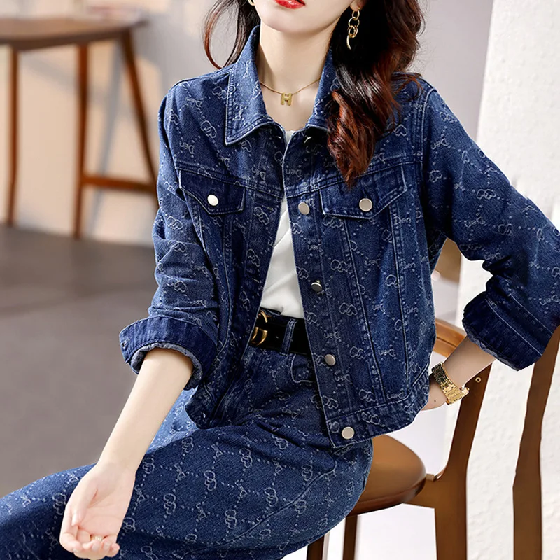 

#3146 Denim Jacket And Skirts 2 Peice Set Women Denim Two Piece Set Top And Skirt Female Slim High Waisted Vintage Casual Office