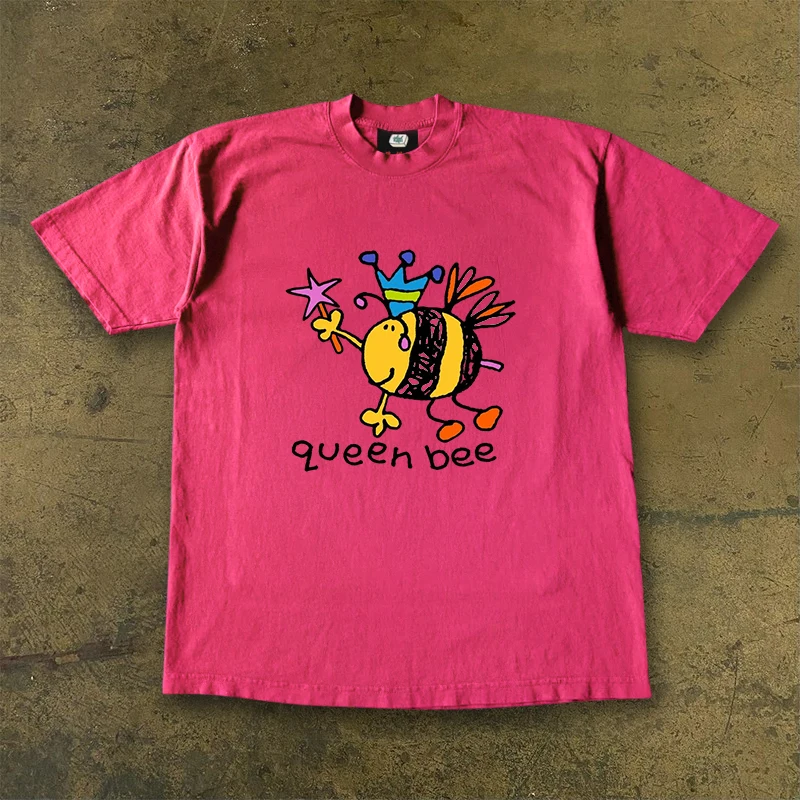 Summer Cartoon Creative Oversize Half Sleeve T-Shirt Couple Style King Bee Men Women Matching Cotton Polyester Blend Tee