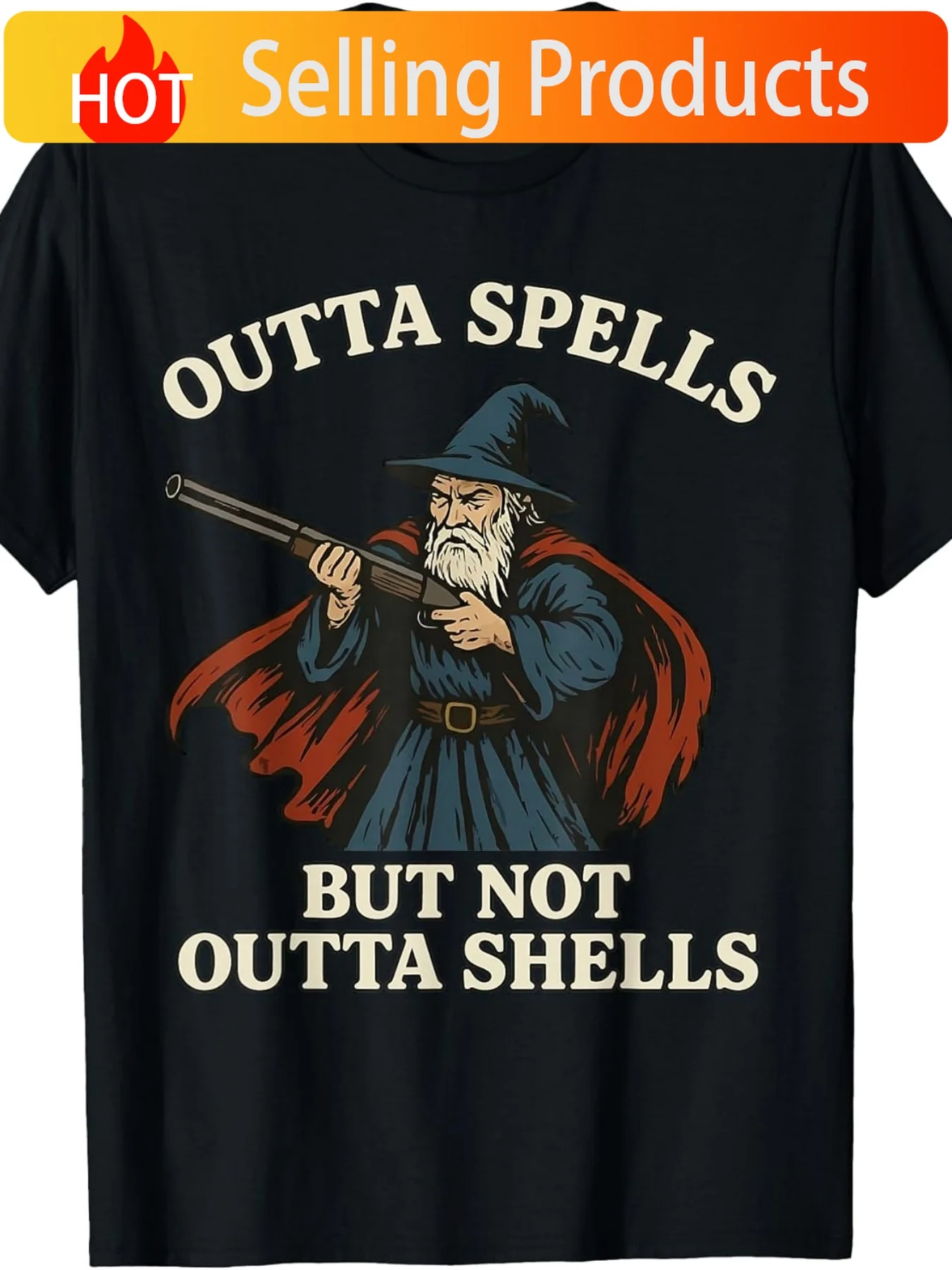 Outta Spells But Not Outta Shells Wizard Fantasy Meme T-Shirt | Fashion Boutique, Casual Wear, Crew Neck, Vintage Style, Regular