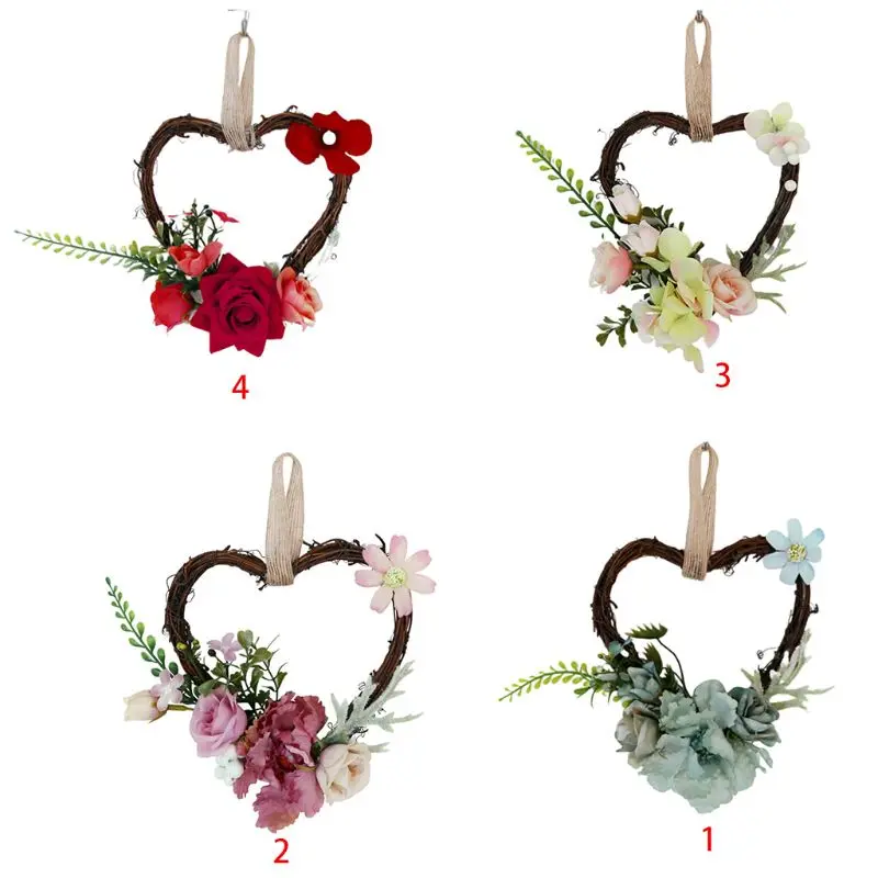 6 Inch Heart Shaped Wreath Artificial Flower Wall Hanging for Holiday Wedding Party Car Front Door Valentines Decoration