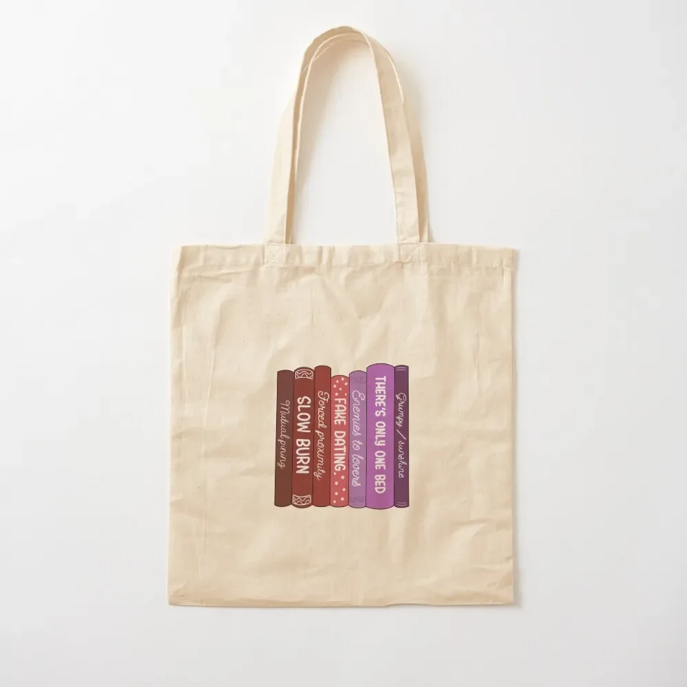 

Romance book tropes bookshelf stack Tote Bag supermarket folding bag canvas shopping bag