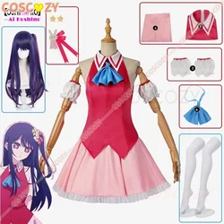 Disfraz de Cosplay Ai Hoshino Oshi No Ko para mujer, vestido rojo con horquilla de conejo, traje de fiesta para eventos, novedad