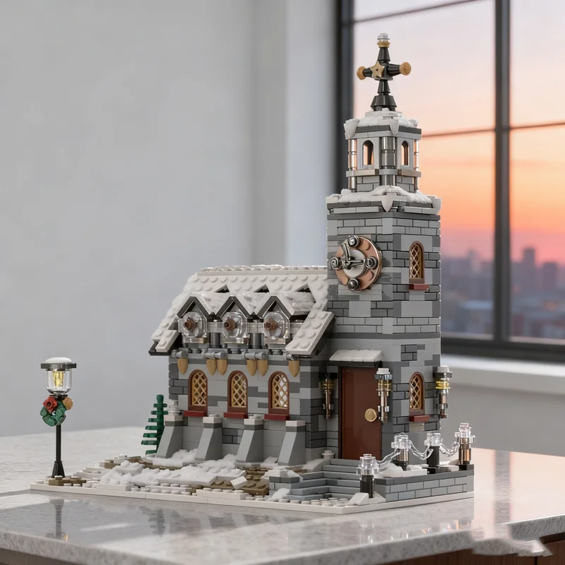 

1074pcs MOC Little Winter Church Seasonal Model Building blocks Construction Assemble Christmas gifts DIY idea toy Kids Birthday