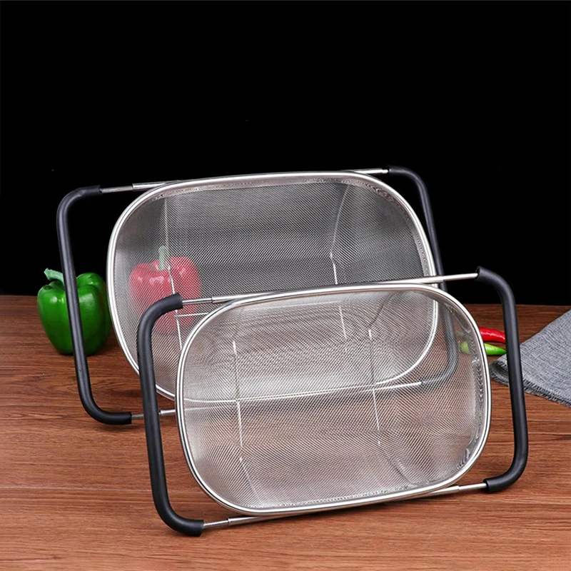 Kitchen Supply Colander Drain Over The Sink Deep Well Oval Stainless Steel Colander Fine Mesh Extendable Handle Foldable Storage