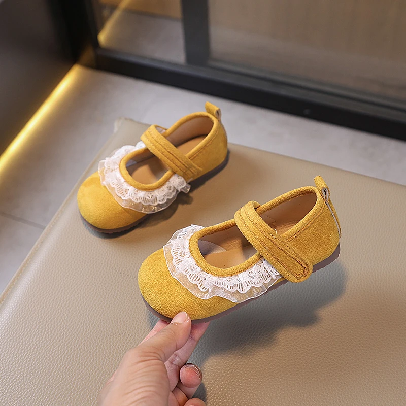 Chaussures en cuir pour filles, Style rétro, pour princesse, décontractées, à la mode, en dentelle plissée, plates, printemps-automne