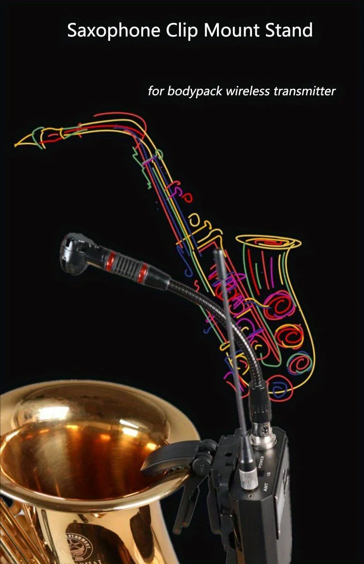 saxophone microphone clip for wireless bodypack transmitter trumpet clarinet musical instrument, not include microphone view 5