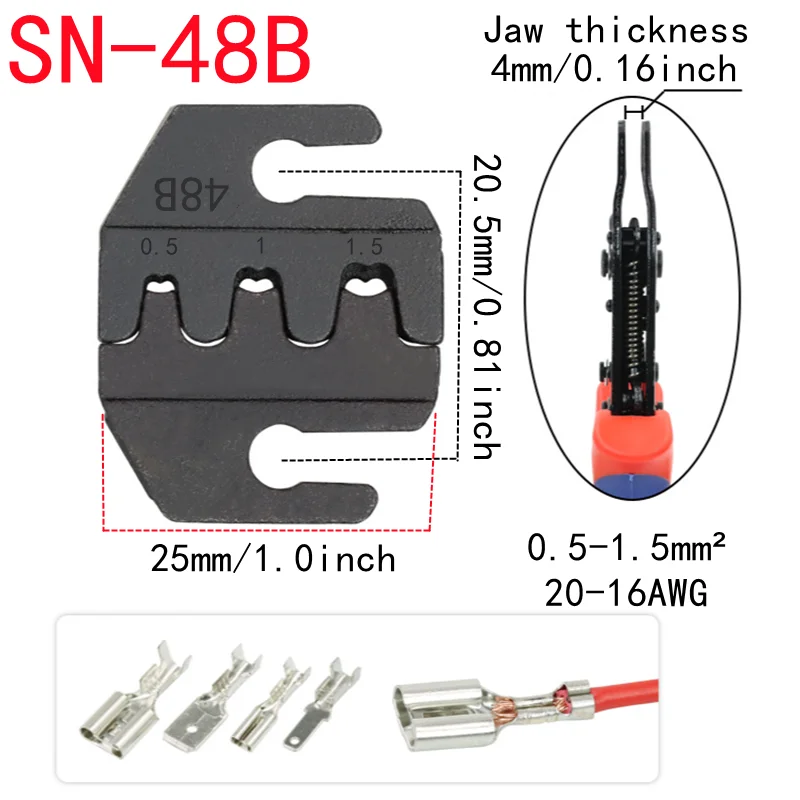 SN-48B Tool Kit for Crimping Pliers, Alloy Steel Jaws, 0.25-6mm ²， Tubular Terminal, 2.8/4.8/6.3mm Male Female Docking Terminal