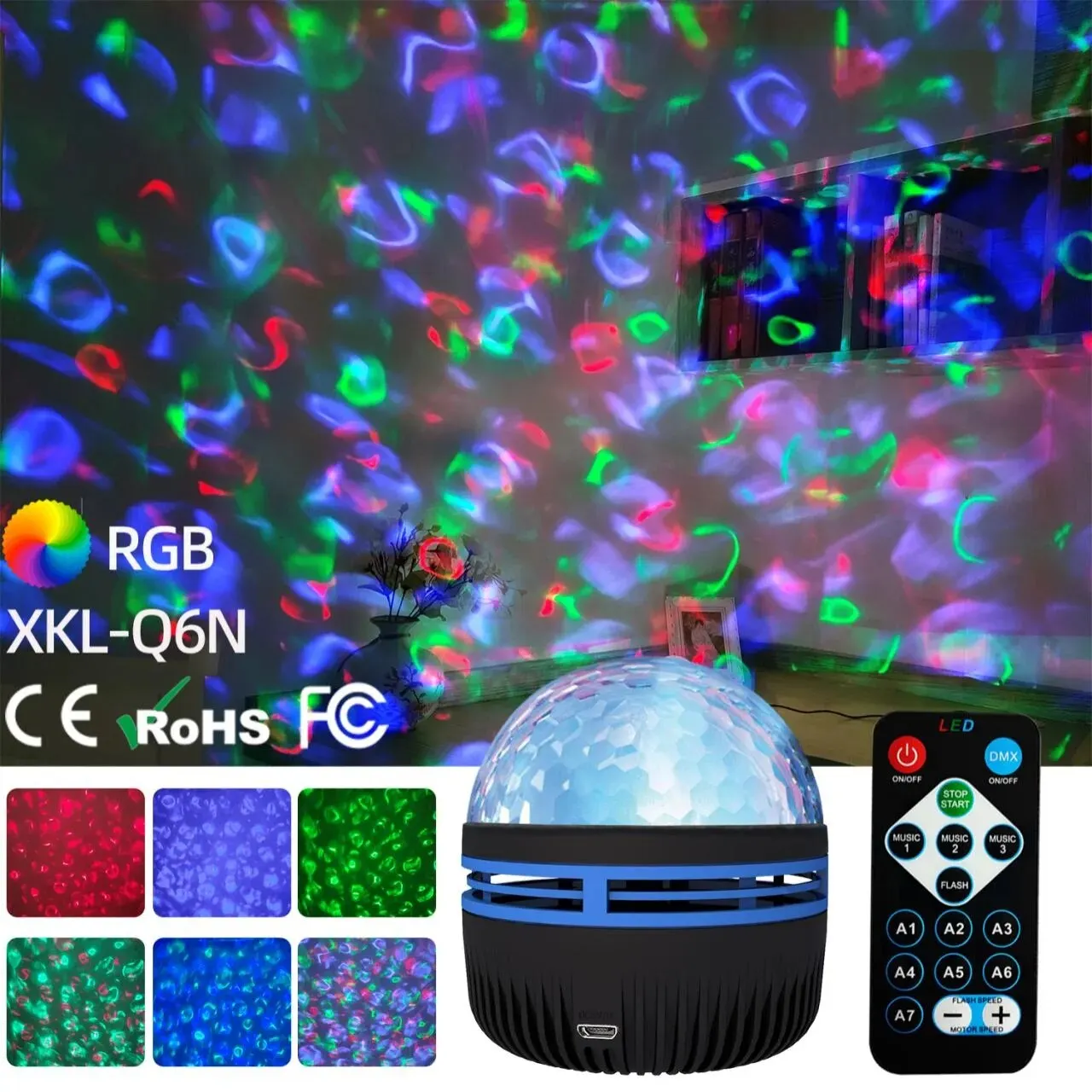 Starry Projector Light 7 Colors Remote Control Polar Projection Night Light For Bedroom Home Decor Room Christmas Party Disco