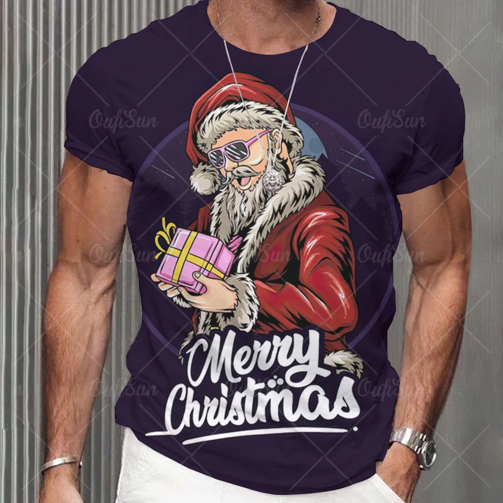 Funny Christmas T-Shirt For Men 3D Santa Print Short Sleeve Top Christmas T-Shirts Oversized Xmas Tee Shirt Men Clothing Unisex