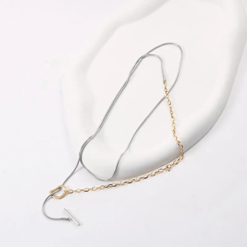 Two-color Patchwork Necklace for Women Stainless Steel Neckalce Waterproof Non Tarnish Jewelry