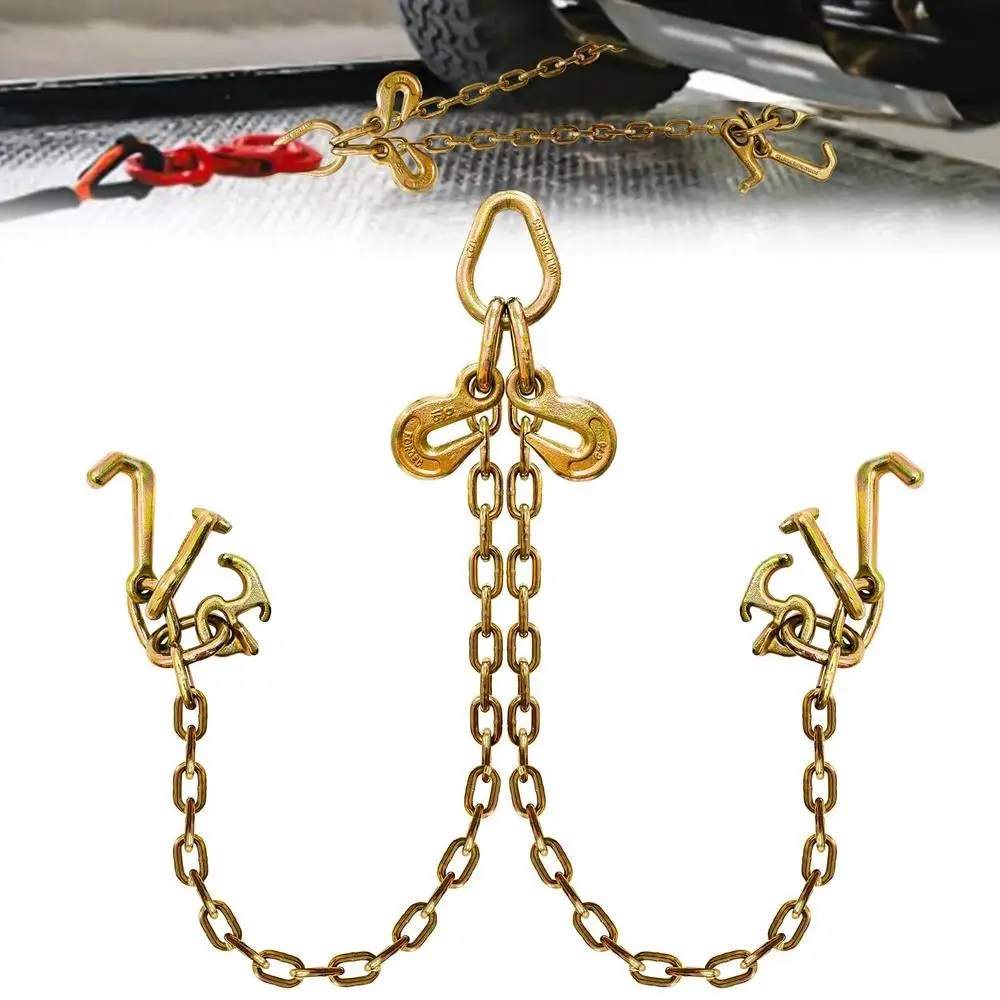Adjustable V Bridle Tow Chain with R-T-J Cluster Hooks and Grab Hooks 5400 Lbs Working Load Heavy Duty Tow Chain Easy to Use DOT