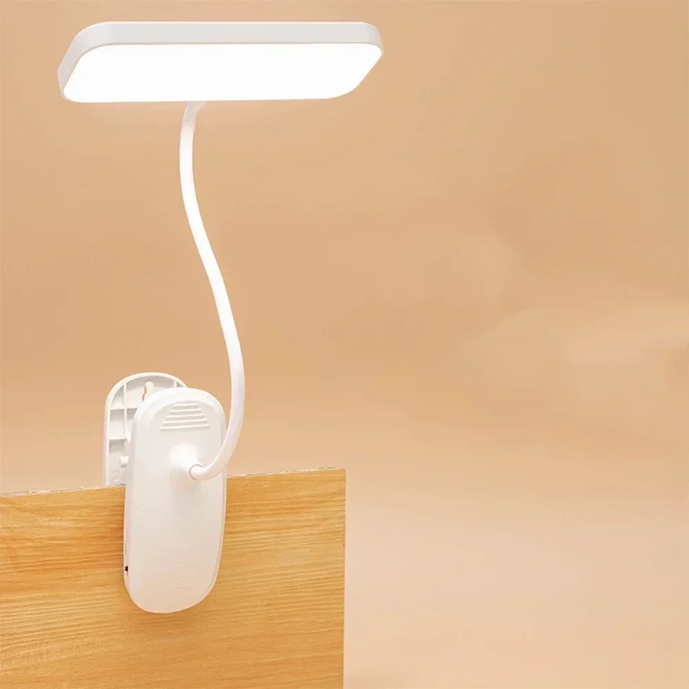 Flexível Estudo Abajur com Clip, USB recarregável Desk Lamp, cabeceira Night Light, Estudo Quarto Leitura, Trabalho de escritório, 360 °