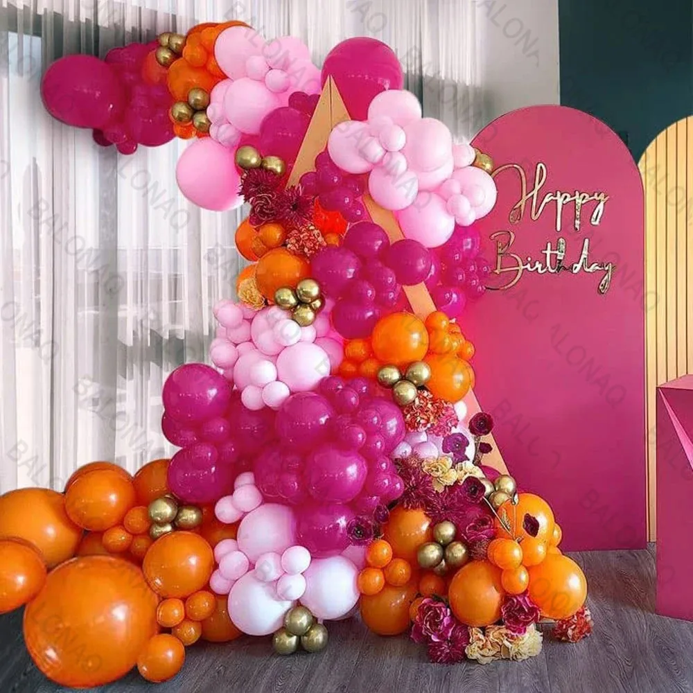 

122pcs Rose Red Orange Balloons Garland Kit Pink Balloon Arch Christmas Balloons Garland Christmas Decor Valentine's Day Decor