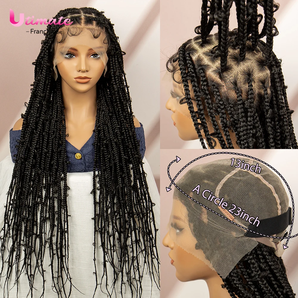 34-Zoll-Häkel-Locs, geflochtene Perücken, Box-Zöpfe, Perücke für Frauen, volle Spitze, Schmetterlings-Locs-Flechthaar, Spitzenperücke mit Babyhaar