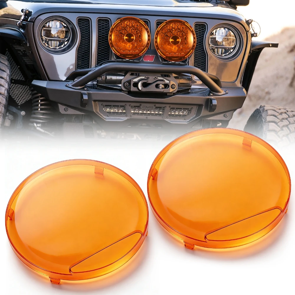 AUXBEAM 7inch Round LED Driving Light Cover LED Work Light Polycarbonate Protection Shell  Amber 3200K / 2300K Black