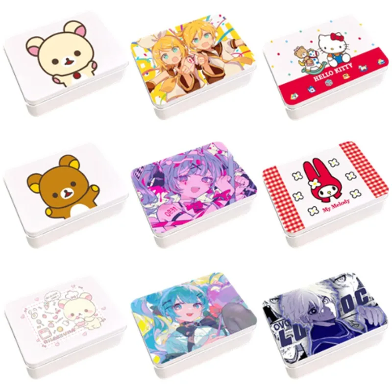 Anime Cartoon Hatsune Miku Hello Kitty Rilakkuma Storage Iron Box Flip Cover Card Case Photo Jewelry Badge Collect Girl Gift Box