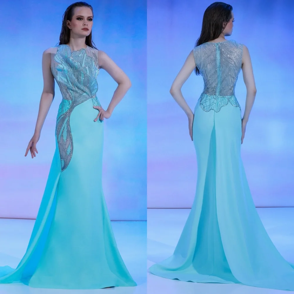 

Customized Modern Style Jersey Sequined Pleat Trumpet Strapless Long Dresses Bespoke Occasion Intricate
