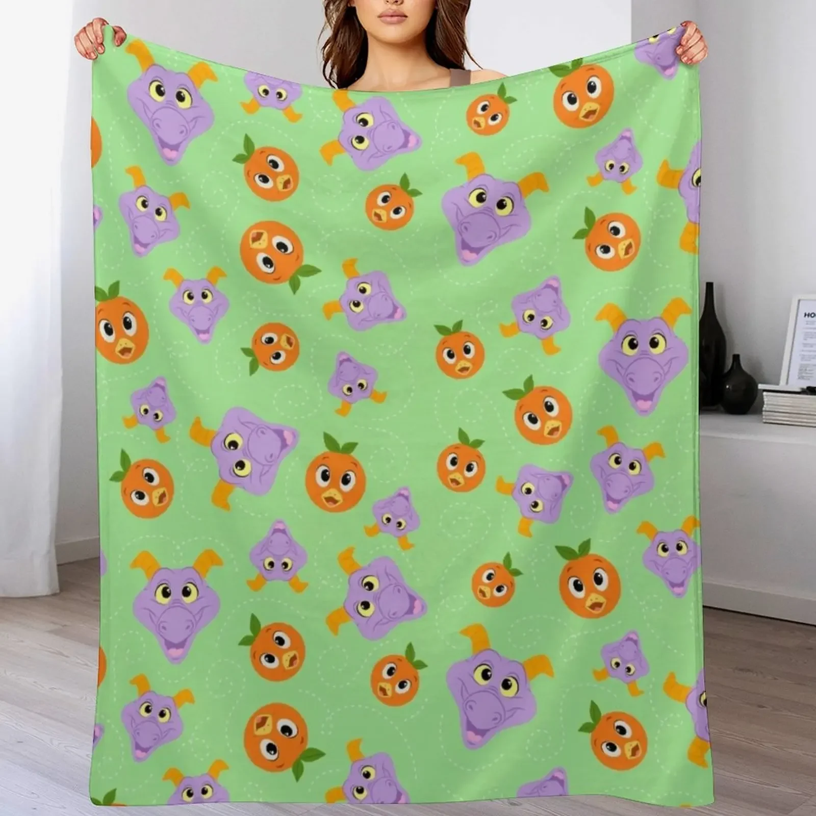 Festival Fresh - Figment and orange bird (green) Throw Blanket Flannels Shaggy Plaid Custom Blankets
